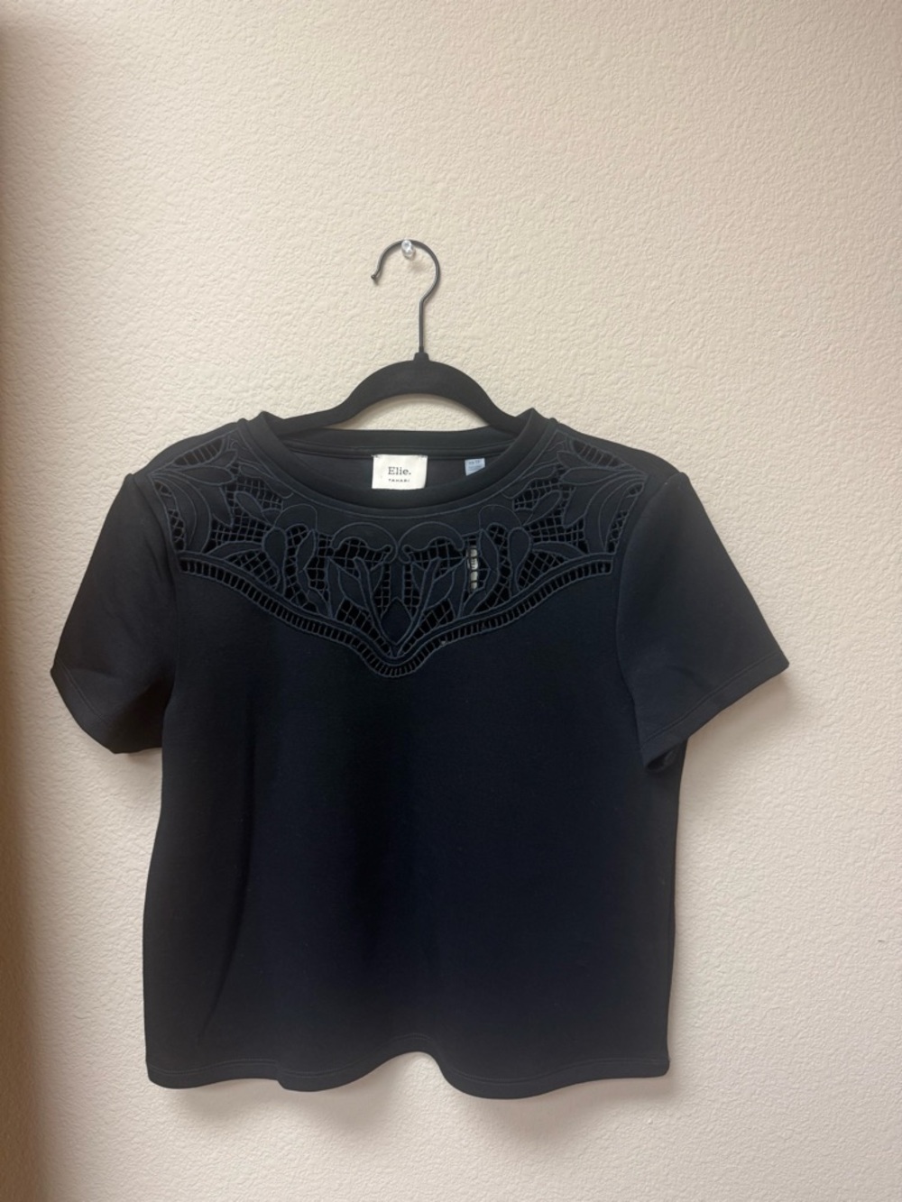 Elle Black Crewneck Top with Textured Yoke Detail 🥰